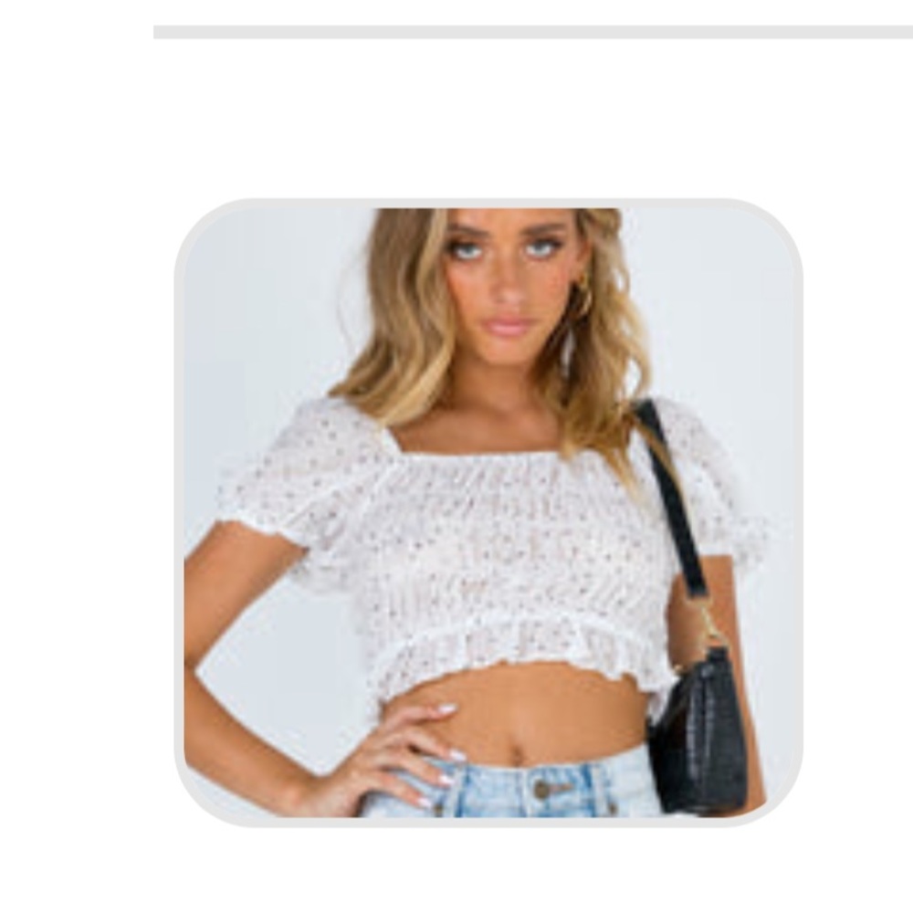 Princess Polly Colby white polka dot crop top. Size 2.